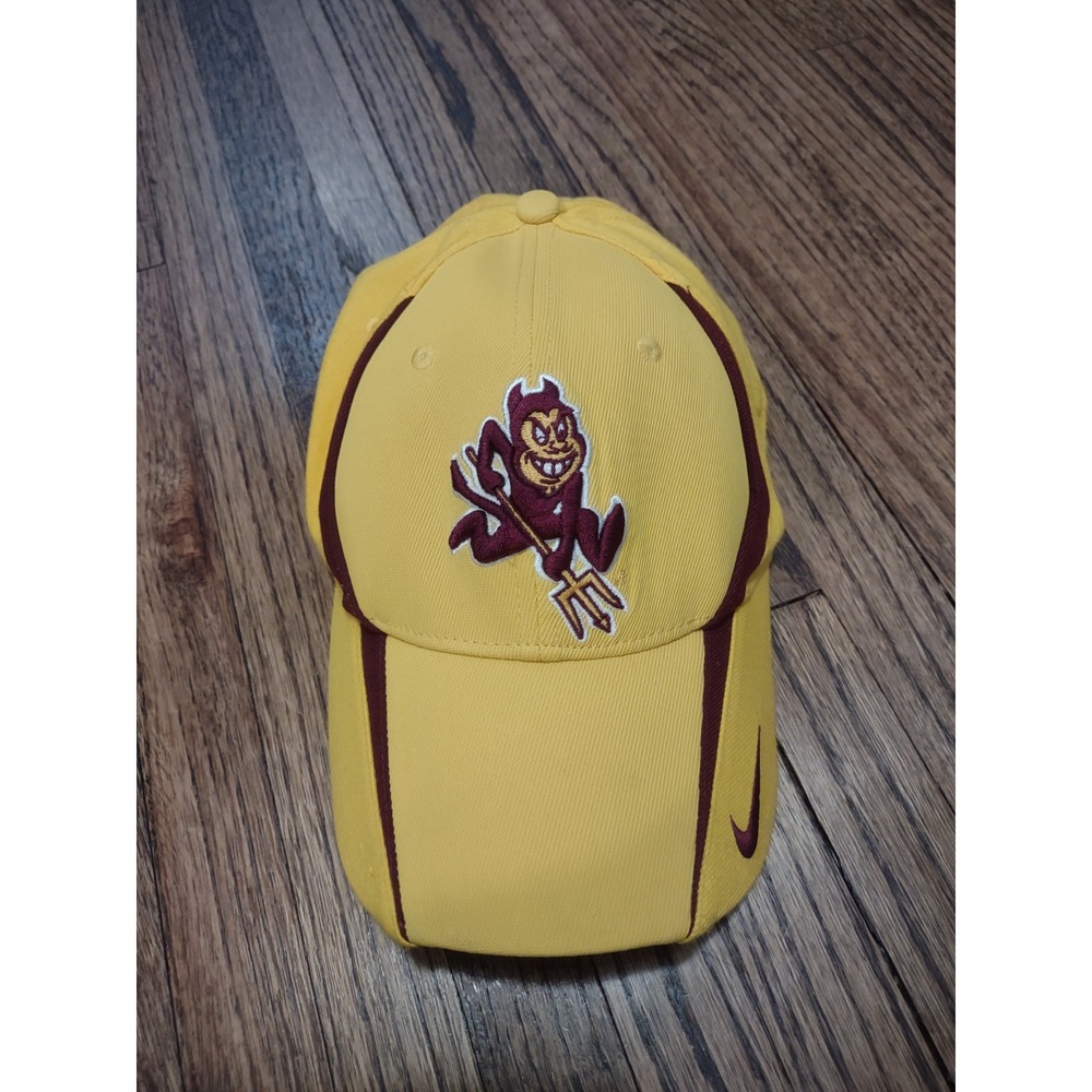 Nike Team Arizona State Sun Devils Sparky Hat Cap Yellow Maroon Stretch Fit OSFA